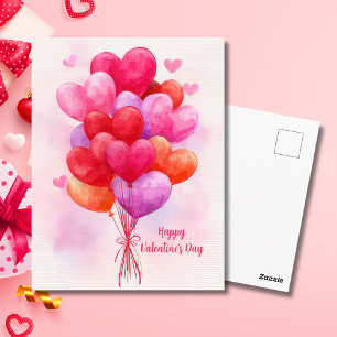 Rosa herzförmige Ballons Valentinstagskarte  Postkarte