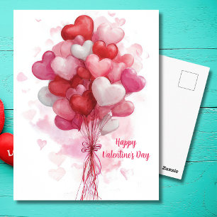 Rosa herzförmige Ballons Valentinstagskarte  Postkarte