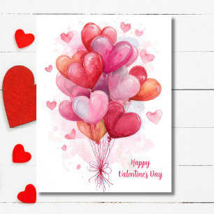 Rosa herzförmige Ballons Valentinstagskarte  Postkarte