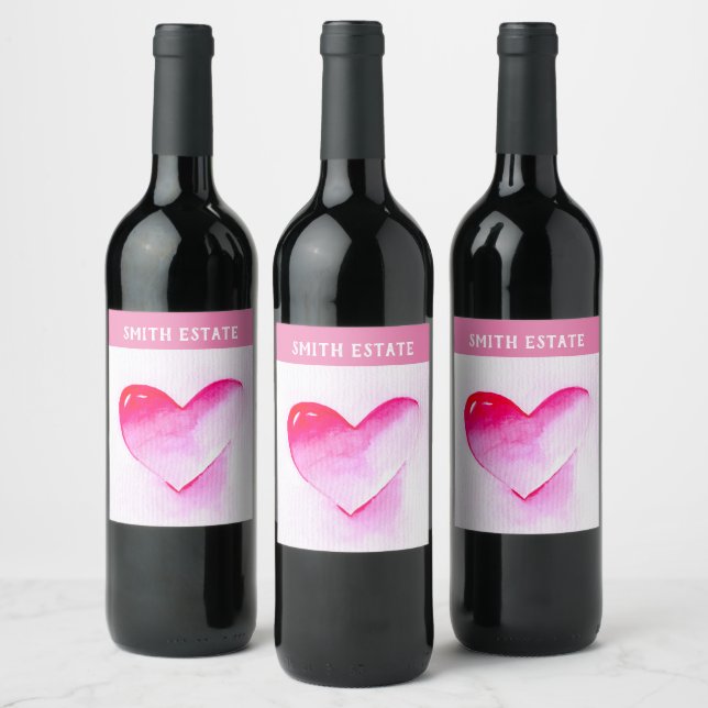 Rosa Herzklopfen Pop Liebe Weinetikett (Flaschen)