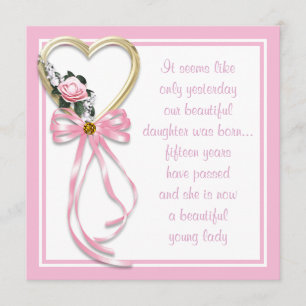 Rosa Herzklopfen Rose Quinceanera Einladung