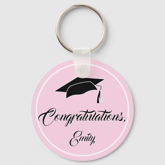 Rosa Herzlichen Glückwunsch Graduation Cap Schlüsselanhänger (Vorderseite)