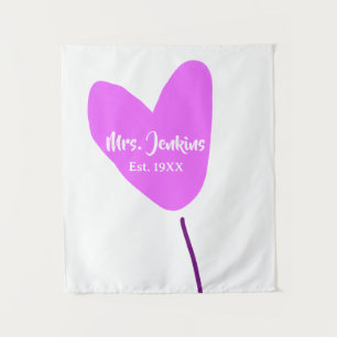 Rosa Herzluftballon Frau Name Est. Add Jahr Liebe Wandteppich