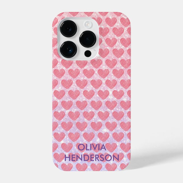 Rosa Herzmonogramm Glitzer funkeln individuelle Na iPhone 14 Pro Hülle (Rückseite)
