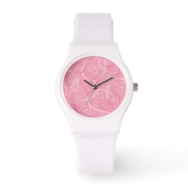rosa Herzmuster Armbanduhr (Vorderseite)