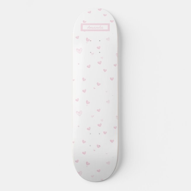 Rosa Herzmuster Giro Romantische Wasserfarbe Skateboard (Vorderseite)