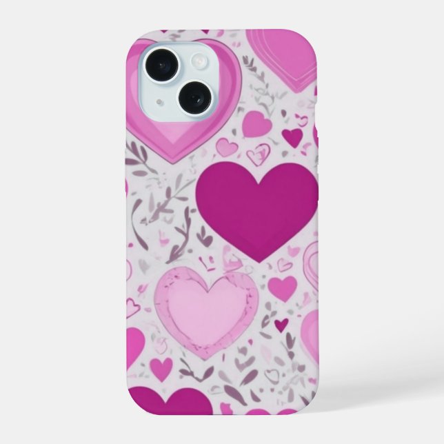 Rosa Herzmuster iPhone 15 Hülle (Rückseite)