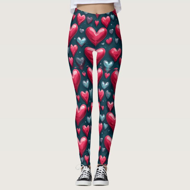 Rosa Herzmuster Leggings (Vorderseite)