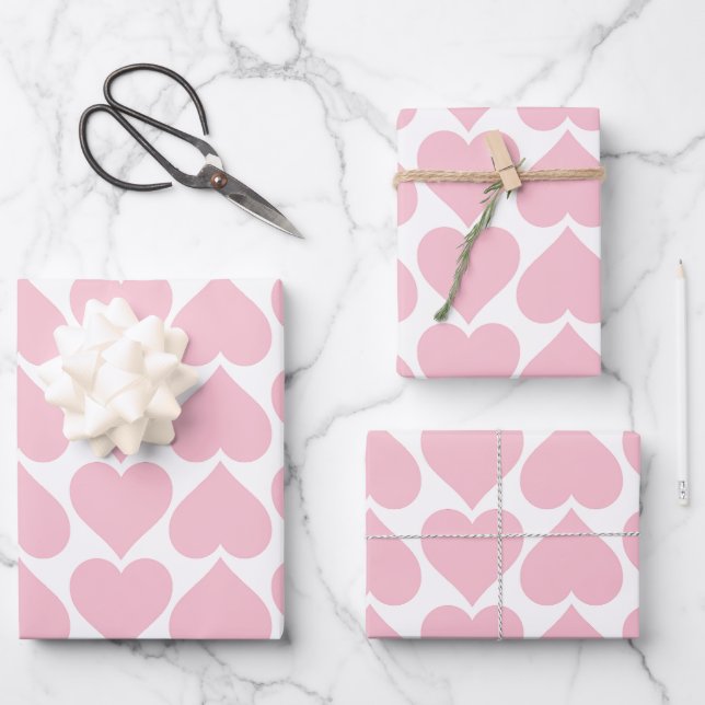 Rosa Herzmuster, Romantik, Liebe Geschenkpapier Set (Vorderseite)