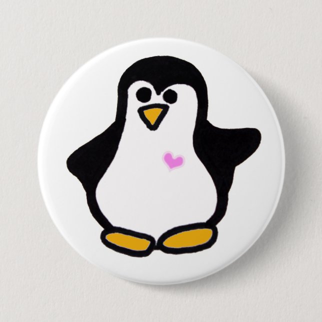 Rosa Herzpenguin-Button Button (Vorderseite)