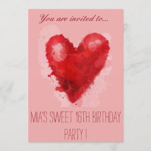 Rosa Herzstück süß 16. Geburtstagsparty Einladung