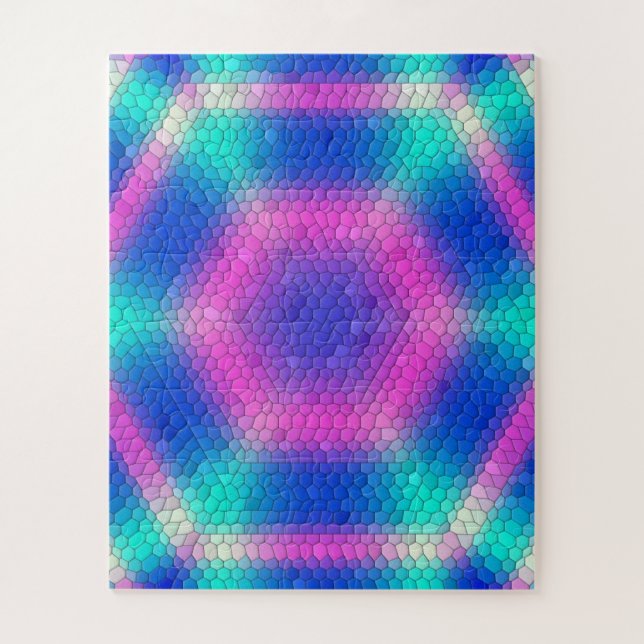Rosa Hexagon Mosaik auf blauem Gradient (Vertikal)