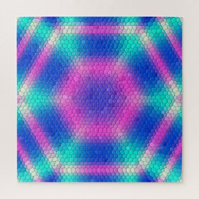 Rosa Hexagon Mosaik auf blauem Gradient (Vertikal)