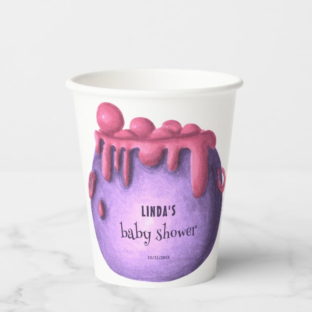 Rosa Hexe Cauldron Halloween Girl Babydusche Pappbecher (Vorderseite)