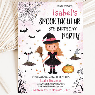 Rosa Hexe Halloween Geburtstag Einladung