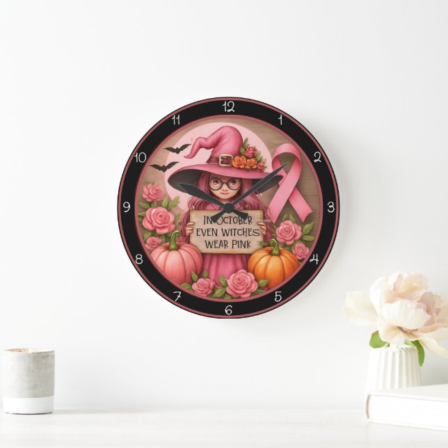Rosa Hexe Oktober: Brustkrebs-Bewusstsein Sydney Große Wanduhr (Zuhause)