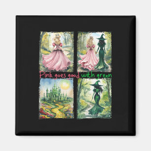 Rosa Hexe wird gut mit grüner Halloween-Hexe Magnet