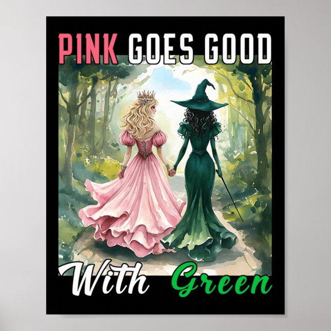 Rosa Hexe wird gut mit grüner Halloween-Hexe Poster (Vorne)