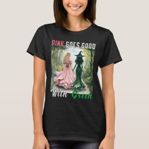 Rosa Hexe wird gut mit grüner Halloween-Hexe T-Shirt