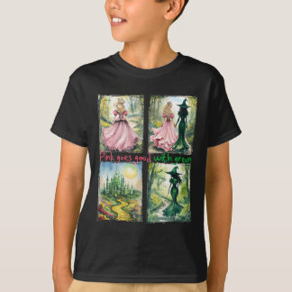 Rosa Hexe wird gut mit grüner Halloween-Hexe T-Shirt