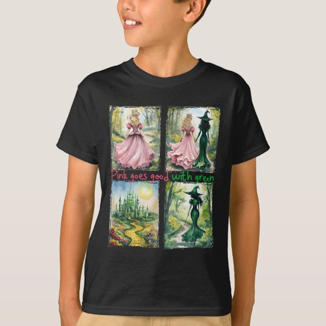 Rosa Hexe wird gut mit grüner Halloween-Hexe T-Shirt (Vorderseite)