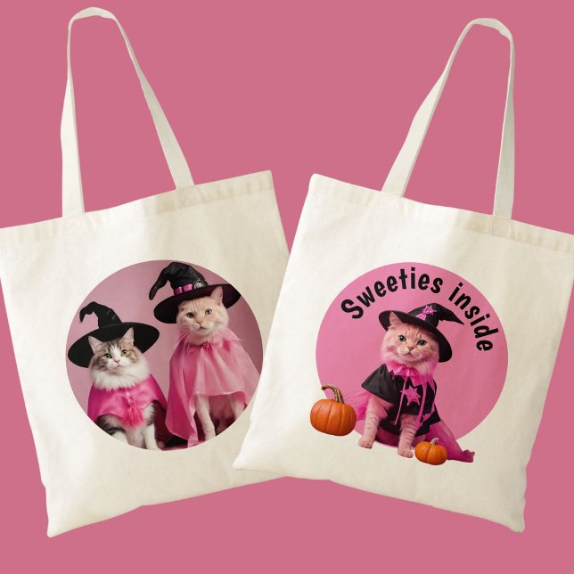 Rosa Hexen Katzen Halloween Niedliche Süße Tragetasche (Von Creator hochgeladen)