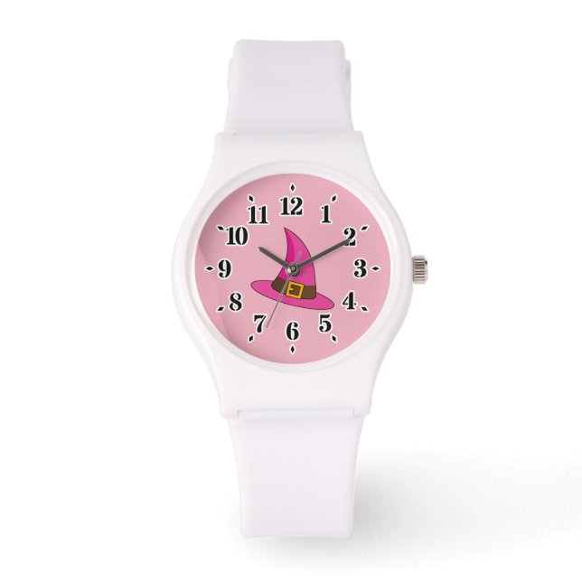 Rosa Hexenhut Armbanduhr (Vorderseite)