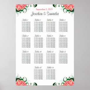 Rosa Hibiskus 14 Hochzeitstabellen Sitzkarten Poster