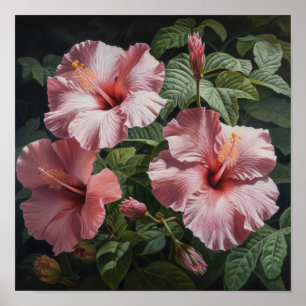Rosa Hibiskus Blume Art Print Poster