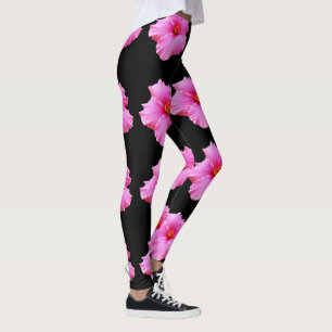 Rosa Hibiskus Blume auf schwarz, Damen Leggings