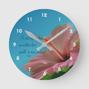Rosa Hibiskus Blume Kindness Zitat Inspiration Runde Wanduhr