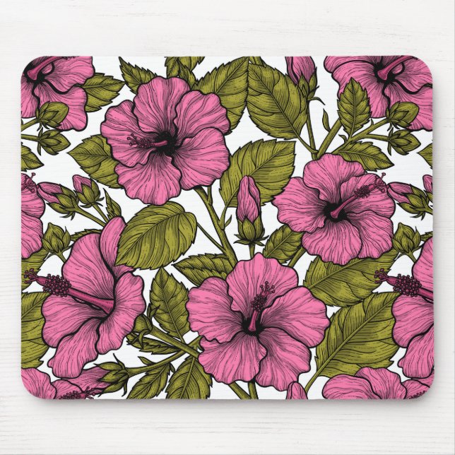 Rosa Hibiskus Blume Mousepad (Vorne)
