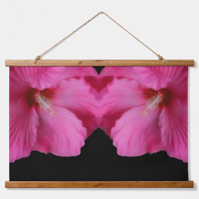 Rosa Hibiskus Blume Spirotiert Abstrakt Wandteppich Mit Holzrahmen (Vorne)