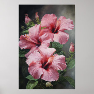 Rosa Hibiskus-Blumenkunst Druck Poster