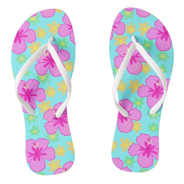 Rosa Hibiskus-Blumenmuster Flip Flops (Fußbett)