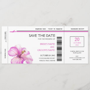 Rosa Hibiskus Boarding Pass auf die Datumskarten Save The Date