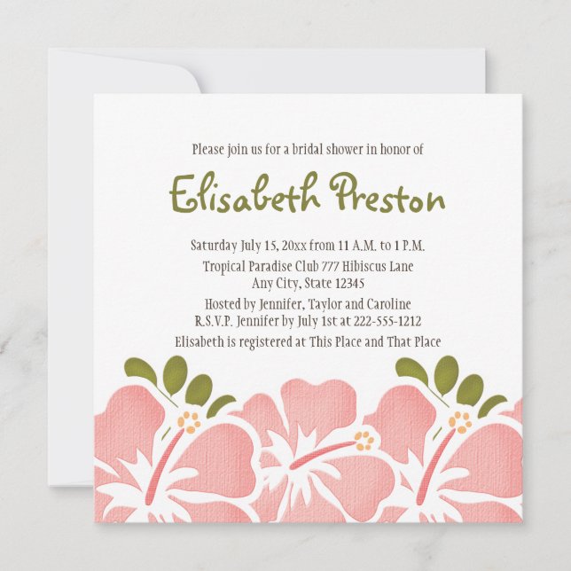 Rosa Hibiskus-Brautparty-Einladungen Einladung (Vorderseite)