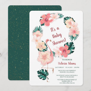 Rosa Hibiskus Flamingo Kinderdusche Einladung