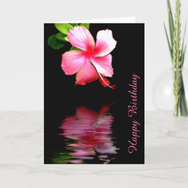 Rosa Hibiskus Geburtstag Karte (Vorderseite)