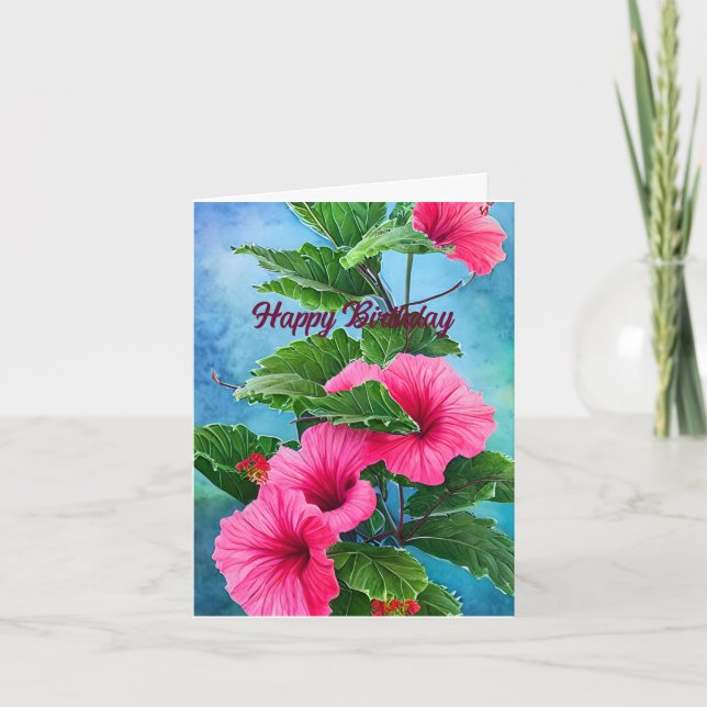Rosa Hibiskus Geburtstagskarte Dankeskarte (Vorderseite)