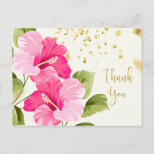 Rosa Hibiskus, goldener Konfetti Danke Postkarte