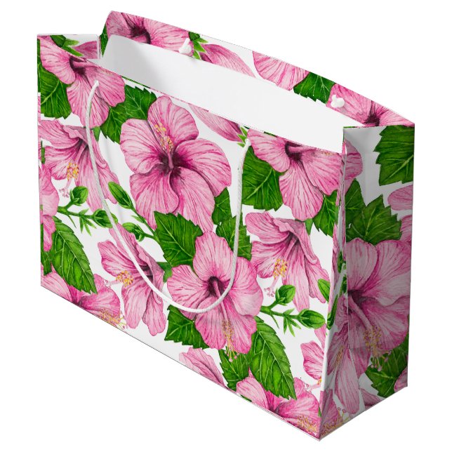 Rosa Hibiskus Große Geschenktüte (Rückseite Schrägansicht)