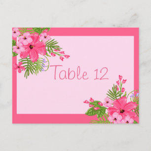 Rosa Hibiskus Hawaiian Wedding Tischnummer Card