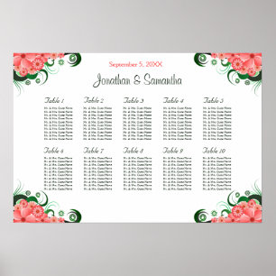 Rosa Hibiskus Hochzeit 10 Tische Sitzkarten Poster