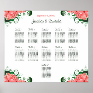 Rosa Hibiskus Hochzeit 11 Tische Sitzkarten Poster