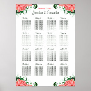 Rosa Hibiskus Hochzeit 16 Tische Sitzkarten Poster
