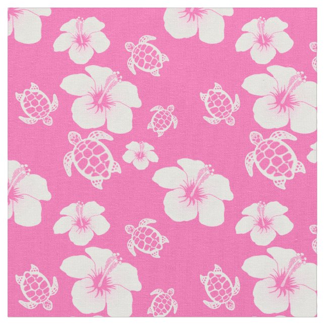 Rosa Hibiskus Honu Hawaiianer Stoff (Nahaufnahme)