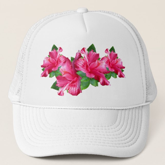 Rosa Hibiskus-Königin-Hut Truckerkappe (Vorderseite)