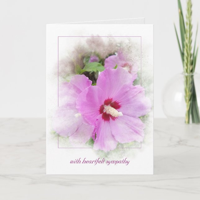 rosa Hibiskus mit Maskenrahmen Beileid Karte (Vorderseite)
