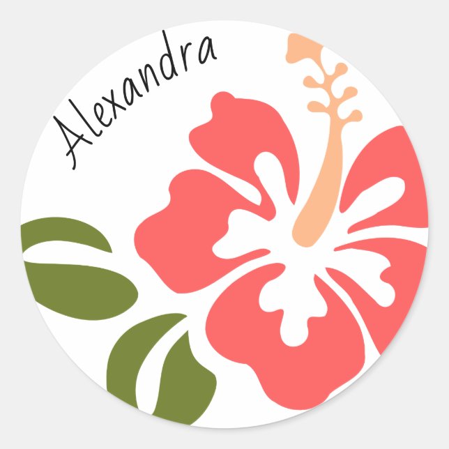 Rosa Hibiskus Personalisiert Runder Aufkleber (Vorderseite)